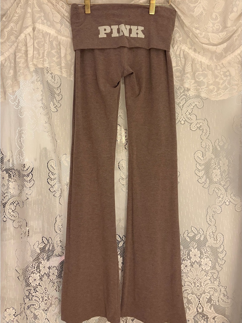 PINK Victoria's Secret Fold-Over Lounge Pants in Taupe